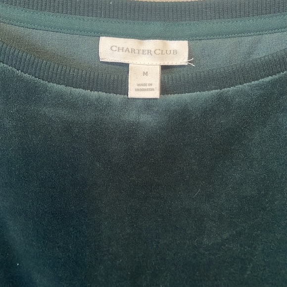 Deep green velour 3/4 sleeve with bow Charter Club size M - Picture 2 of 3